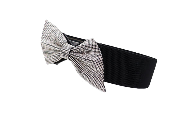 Women Fancy Fashion Elastic Hip Waist Belt Bling Bow Tie Ribbon Buckle Holidays Style S M L