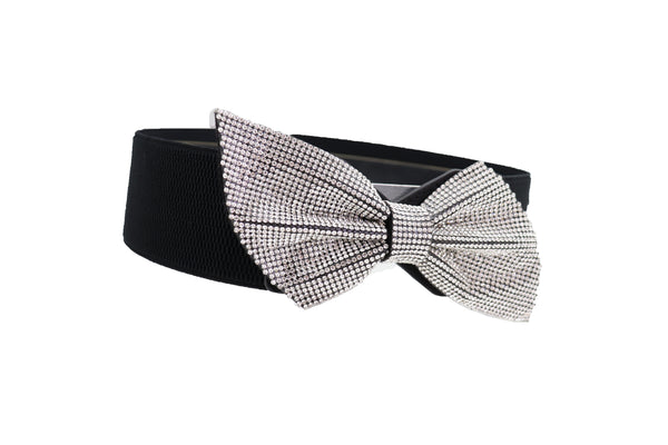 Women Fancy Fashion Elastic Hip Waist Belt Bling Bow Tie Ribbon Buckle Holidays Style S M L