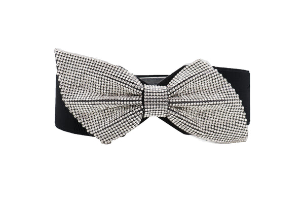 Women Fancy Fashion Elastic Hip Waist Belt Bling Bow Tie Ribbon Buckle Holidays Style S M L