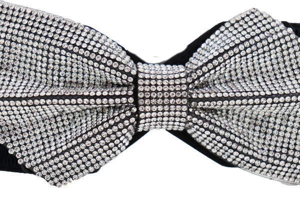 Women Fancy Fashion Elastic Hip Waist Belt Bling Bow Tie Ribbon Buckle Holidays Style S M L