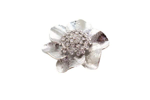 Brand New Women Ring Shiny Silver Metal Elastic Band Fashion Casual Bling Flower Rose Leaf