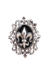 Women Silver Metal Ring Bling Elastic Band Fleur De Lys Lily One Size Fits All