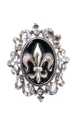 Women Silver Metal Ring Bling Elastic Band Fleur De Lys Lily