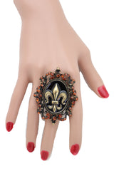 French Style Filigree Fleur De Lis Gold Metal Big Fashion Ring