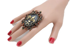 French Style Filigree Fleur De Lis Gold Metal Big Fashion Ring