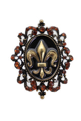 Women Gold Metal Big Fashion Ring Filigree Fleur De Lys French Style Flower Lily One Size Fits All