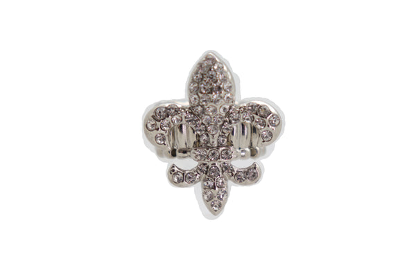 Women Silver Metal Ring Weekend Bling Fashion Jewelry  Fleur De Lis Lily Flower One Size Fits All