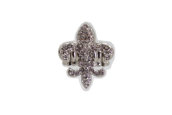 Women Silver Metal Ring Weekend Bling Fashion Jewelry  Fleur De Lis Lily Flower One Size Fits All
