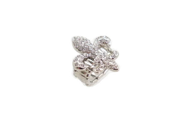 Women Silver Metal Ring Weekend Bling Fashion Jewelry  Fleur De Lis Lily Flower One Size Fits All