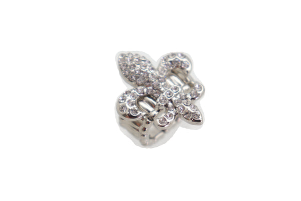Women Silver Metal Ring Weekend Bling Fashion Jewelry  Fleur De Lis Lily Flower One Size Fits All