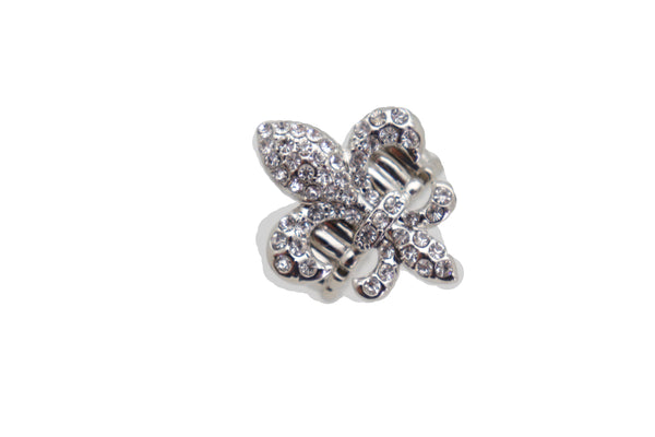 Women Silver Metal Ring Weekend Bling Fashion Jewelry  Fleur De Lis Lily Flower One Size Fits All