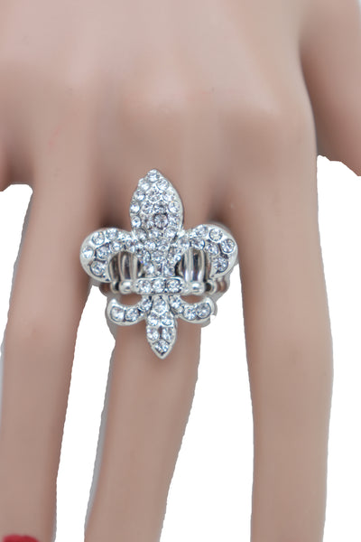 Women Silver Metal Ring Weekend Bling Fashion Jewelry  Fleur De Lis Lily Flower One Size Fits All
