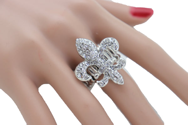 Women Silver Metal Ring Weekend Bling Fashion Jewelry  Fleur De Lis Lily Flower One Size Fits All