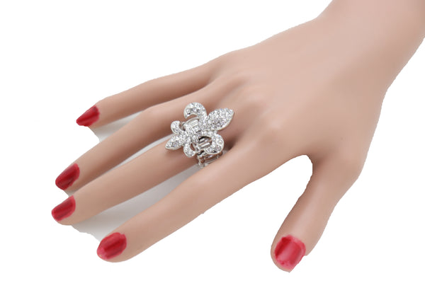 Women Silver Metal Ring Weekend Bling Fashion Jewelry  Fleur De Lis Lily Flower One Size Fits All
