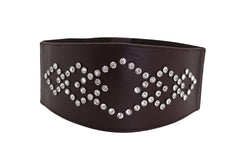 Wide Faux Leather Dark Brown Elastic Belt Squares Adjustable Size S M
