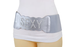 Silver Elastic Wide Fashion Belt Hip High Waist SEXY Adjustable Size S M