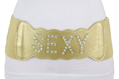 Gold Elastic Band Wide Belt Hip High Waist Silver Bling SEXY Size S M