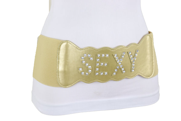 Brand New Women Gold Elastic Band Wide Belt Hip High Waist Silver Bling SEXY Size S M