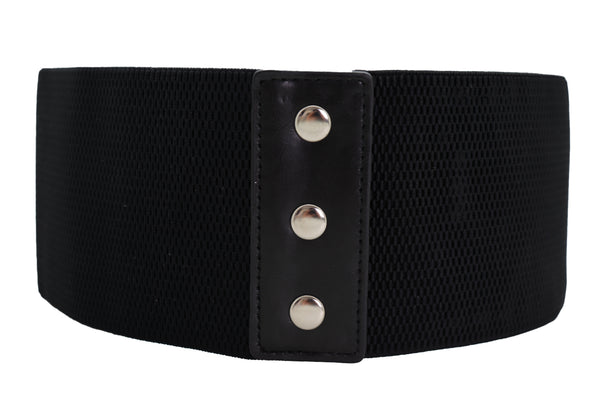 Brand New Women Black Elastic Wide Fashion Belt Hip High Waist Silver Heart Love Size S M