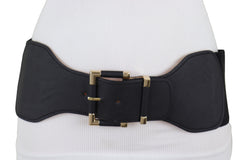Black Elastic Band Fashion Belt Hip High Waist Square Buckle S M