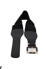 Black Elastic Band Fashion Belt Hip High Waist Square Buckle S M