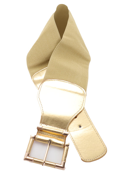 Brand New Women Gold Wide Elastic Fancy Fashion Belt Hip Waist Metal Buckle Size S M