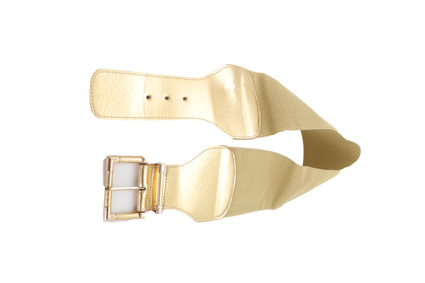 Brand New Women Gold Wide Elastic Fancy Fashion Belt Hip Waist Metal Buckle Size S M