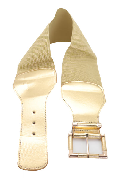 Brand New Women Gold Wide Elastic Fancy Fashion Belt Hip Waist Metal Buckle Size S M