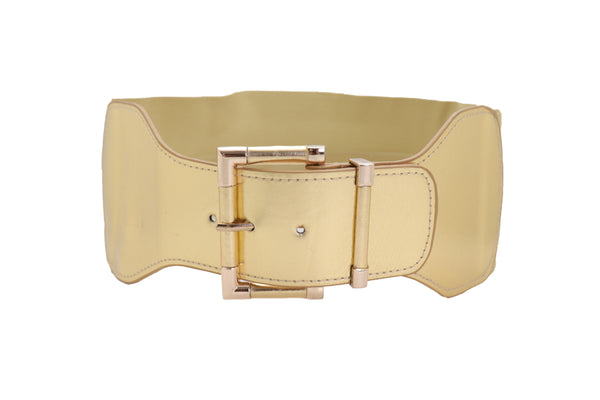 Brand New Women Gold Wide Elastic Fancy Fashion Belt Hip Waist Metal Buckle Size S M