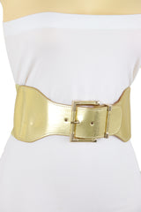 Gold Wide Elastic Fancy Fashion Belt Hip Waist Metal Buckle Size S M