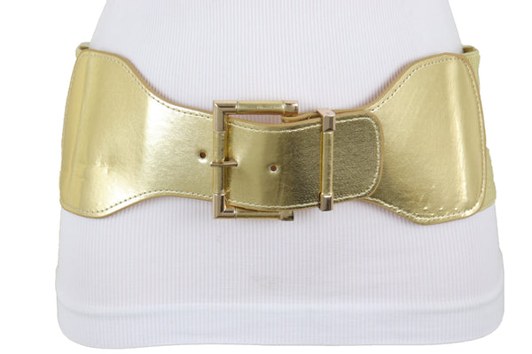 Brand New Women Gold Wide Elastic Fancy Fashion Belt Hip Waist Metal Buckle Size S M