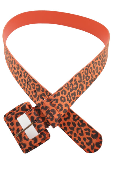 Brand New Women Orange Waistband Leopard Animal Print Belt Hip High Waist Square Buckle M