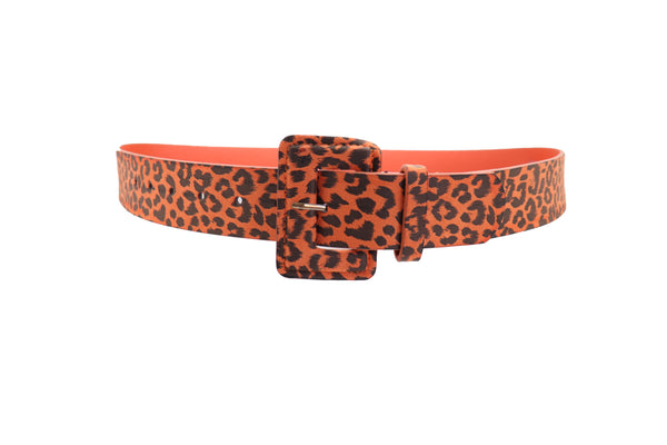Brand New Women Orange Waistband Leopard Animal Print Belt Hip High Waist Square Buckle M