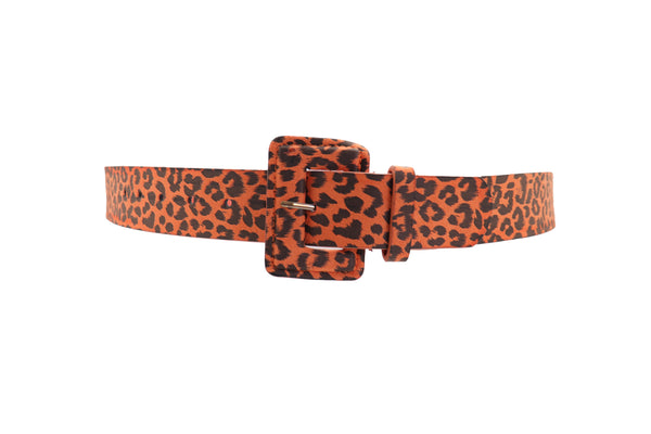 Brand New Women Orange Waistband Leopard Animal Print Belt Hip High Waist Square Buckle M
