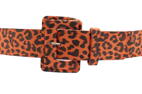 Brand New Women Orange Waistband Leopard Animal Print Belt Hip High Waist Square Buckle M