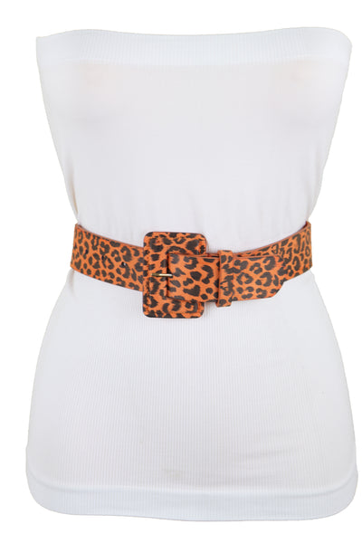 Brand New Women Orange Waistband Leopard Animal Print Belt Hip High Waist Square Buckle M