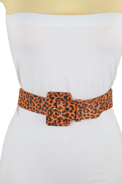 Brand New Women Orange Waistband Leopard Animal Print Belt Hip High Waist Square Buckle M