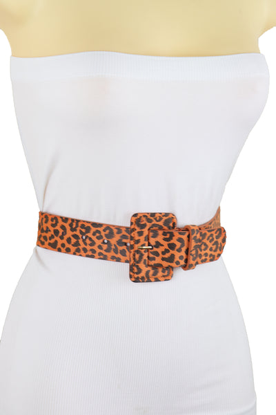 Brand New Women Orange Waistband Leopard Animal Print Belt Hip High Waist Square Buckle M