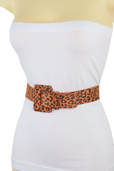Brand New Women Orange Waistband Leopard Animal Print Belt Hip High Waist Square Buckle M