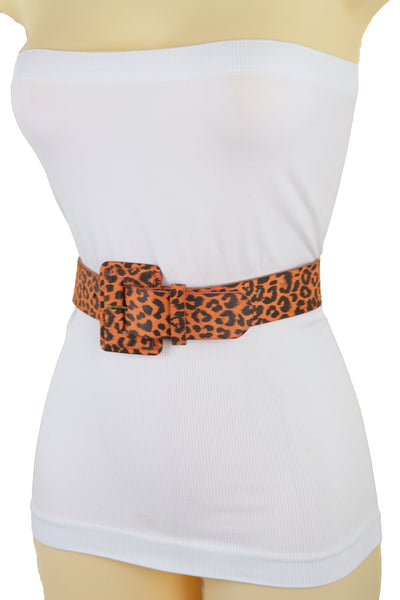 Brand New Women Orange Waistband Leopard Animal Print Belt Hip High Waist Square Buckle M