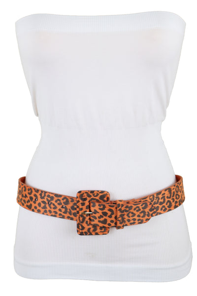 Brand New Women Orange Waistband Leopard Animal Print Belt Hip High Waist Square Buckle M