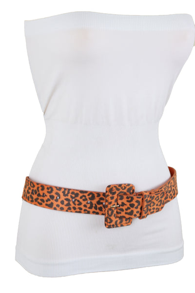 Brand New Women Orange Waistband Leopard Animal Print Belt Hip High Waist Square Buckle M
