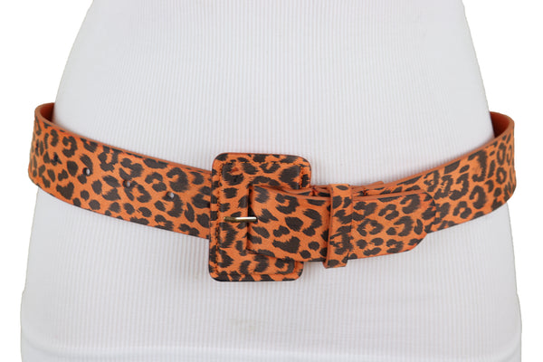 Brand New Women Orange Waistband Leopard Animal Print Belt Hip High Waist Square Buckle M