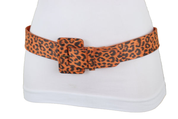 Brand New Women Orange Waistband Leopard Animal Print Belt Hip High Waist Square Buckle M