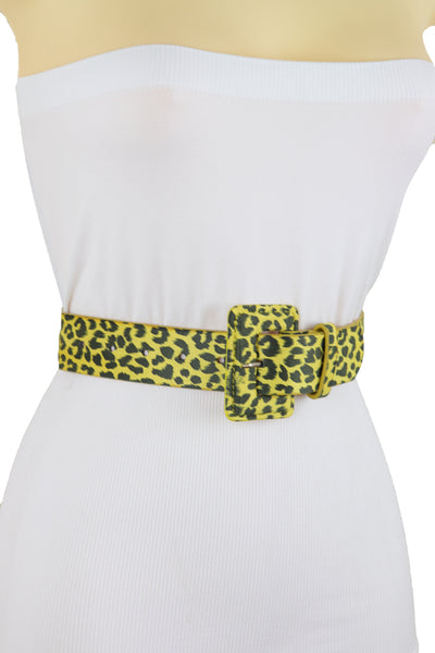 Brand New Women Yellow Leopard Animal Print Belt Square Buckle Adjustable M