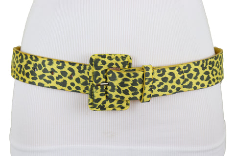 Brand New Women Yellow Leopard Animal Print Belt Square Buckle Adjustable M