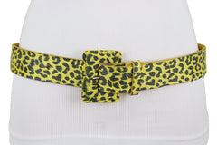 Yellow Leopard Animal Print Belt Square Buckle