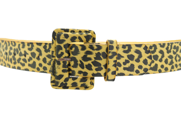 Brand New Women Yellow Leopard Animal Print Belt Square Buckle Adjustable M