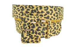Yellow Leopard Animal Print Belt Square Buckle Adjustable M