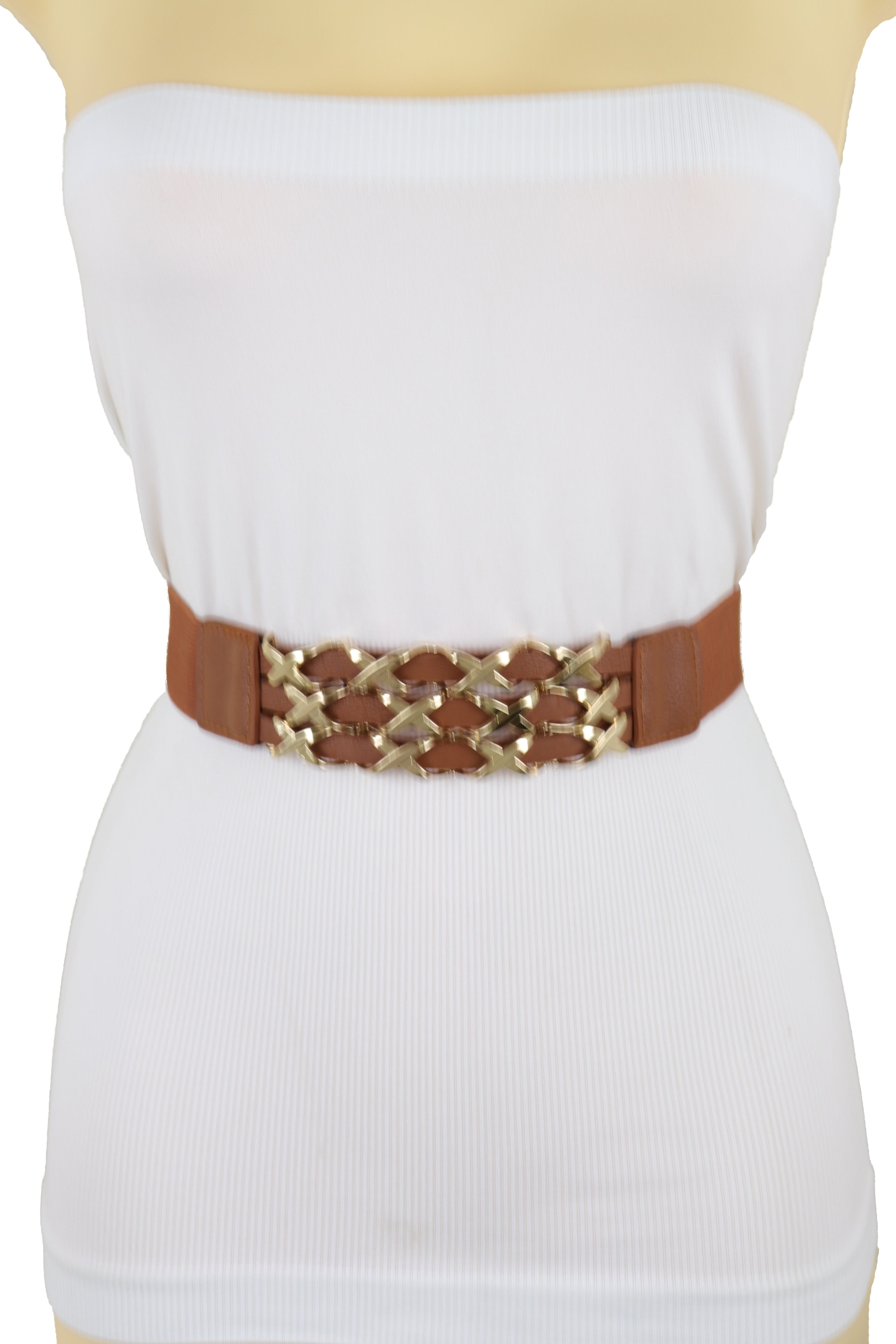 Women's Brown Elastic Western Belt With Gold Metal Charms - Adjustable, Rodeo/Festival Style (Size S/M) Women's Brown Elastic Western Belt With Gold Metal Charms - Adjustable, Rodeo/Festival Style (Size S/M)